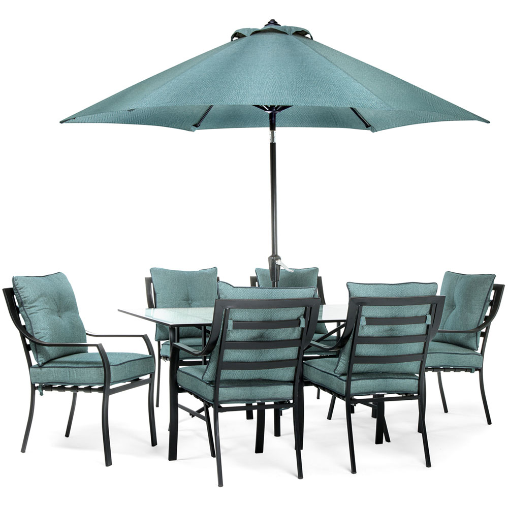 7pc Dining Set: 6 Chairs, 1 Table, 1 Umbrella, 1 Umb Base