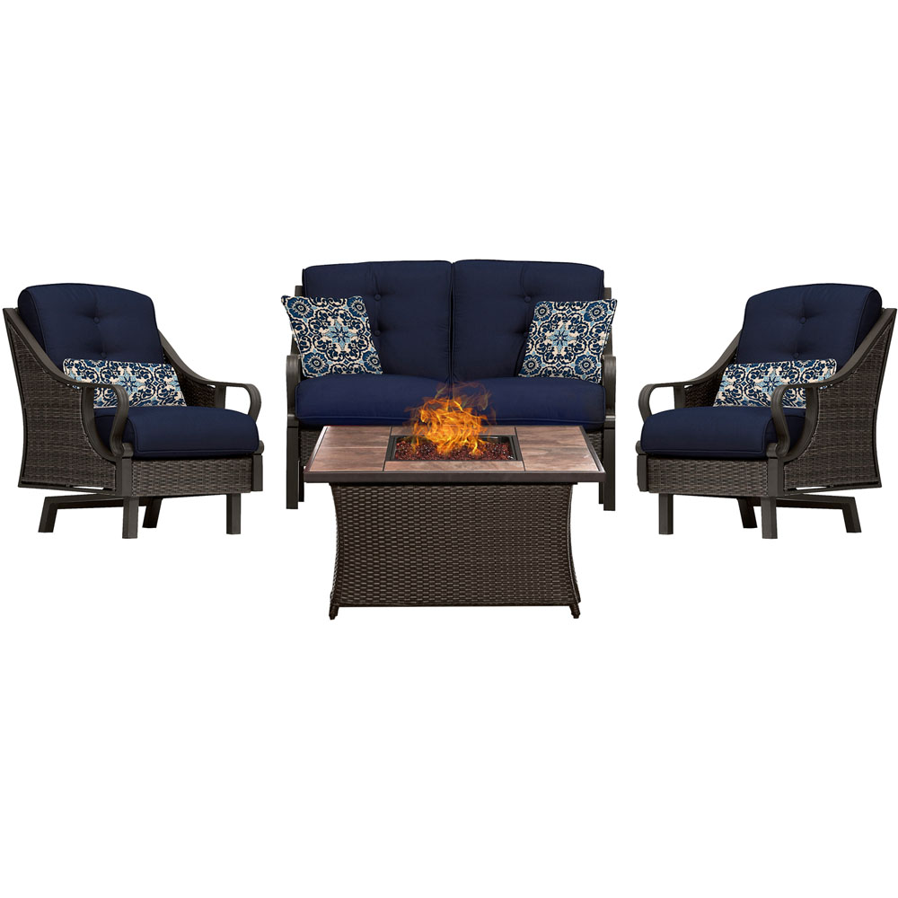 Ventura 4pc Fire Pit Set with Tan Tile Top