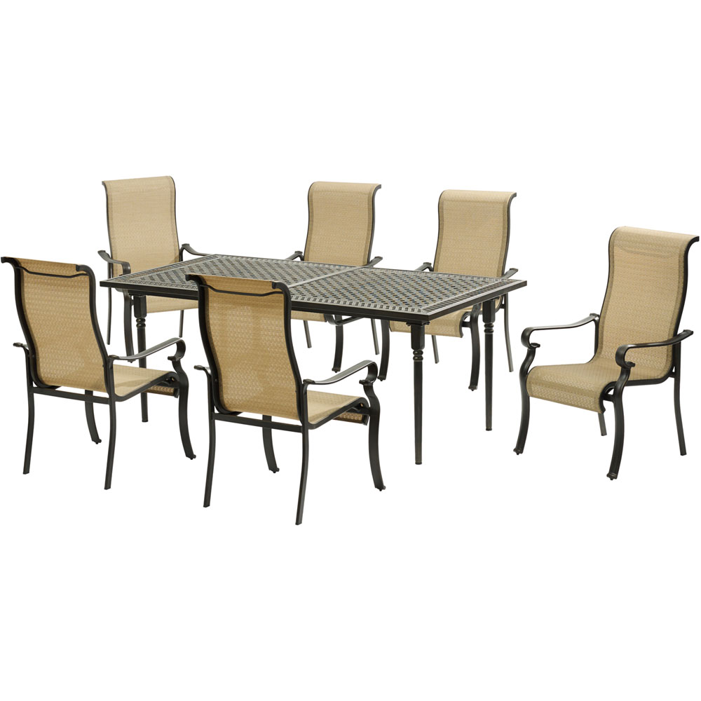 Brigantine7pc: 6 Sling Dining Chairs, Expandable Cast Dining Table