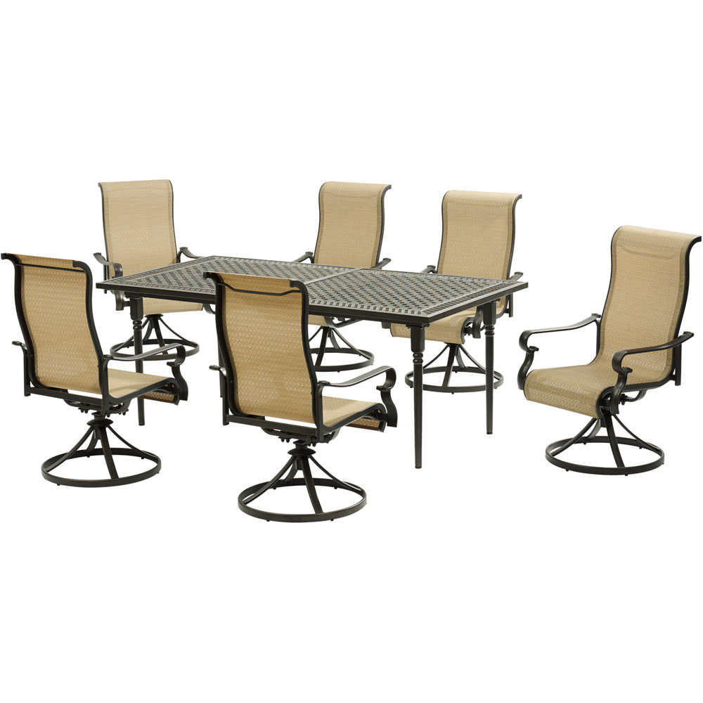 Brigantine7pc: 6 Sling Swivel Rockers, Expandable Cast Dining Table