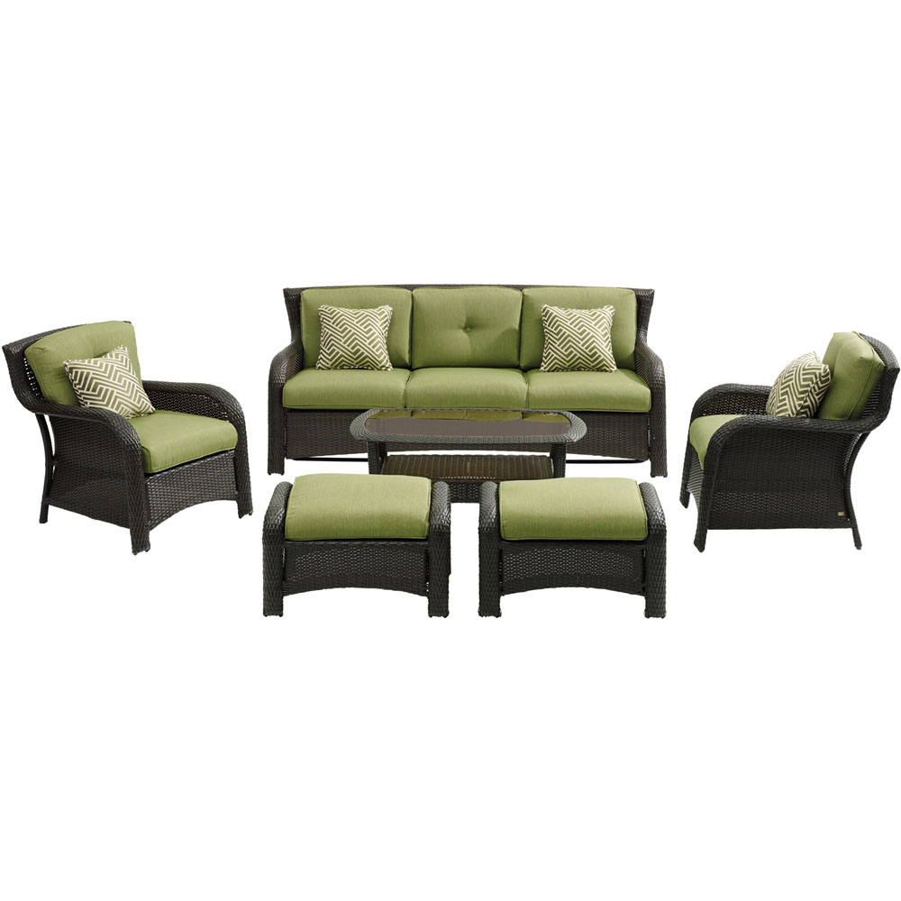 Strathmere6pc: Sofa, 2 Side Chairs, 2 Ottomans, Woven Coffee Table