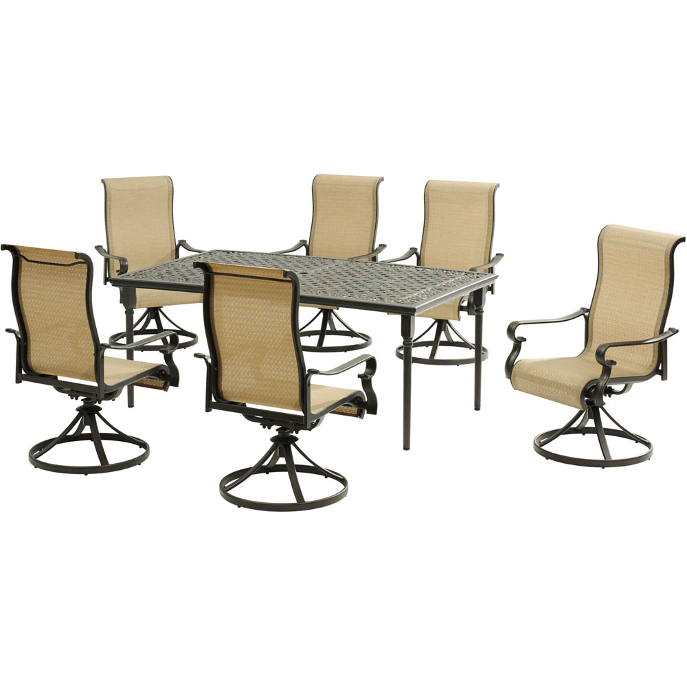 Brigantine7pc: 6 Sling Swivel Rockers, 40x70" Cast Dining Table