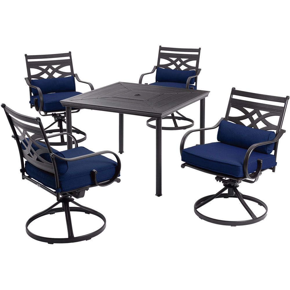 Montclair5pc: 4 Swivel Rockers, 40" Square Dining Table