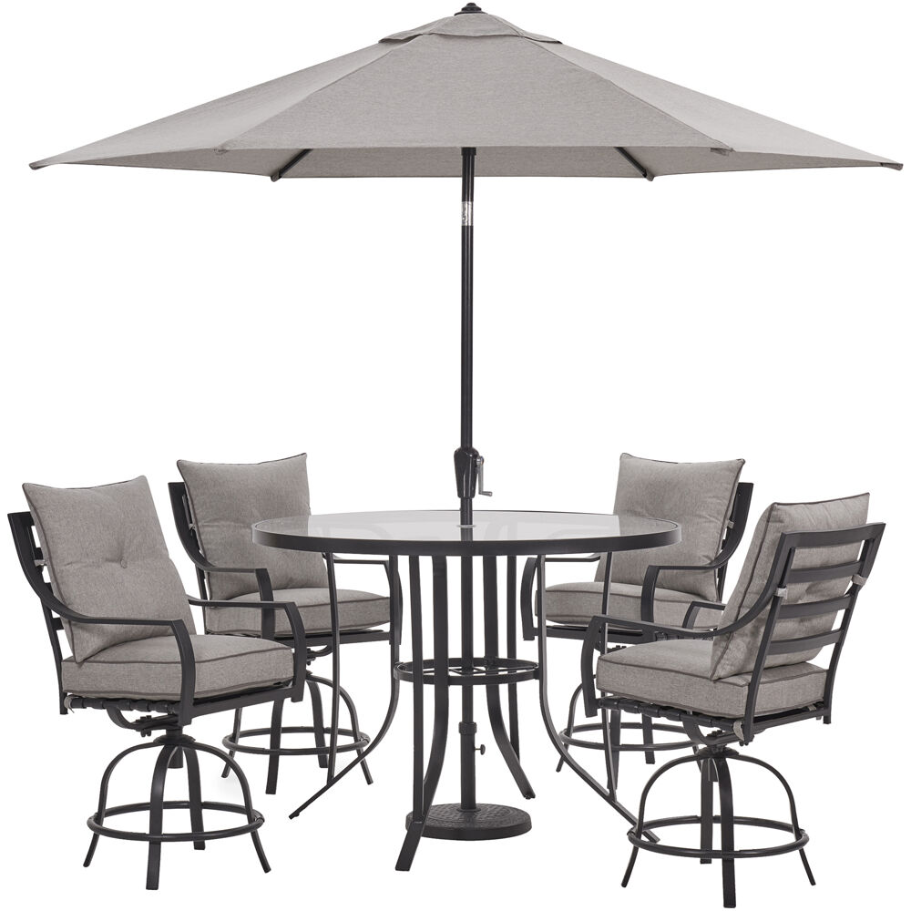 Lavallette5pc: 4 Swivel Bar Chairs, Bar Glass Tbl, Umbrella & Base