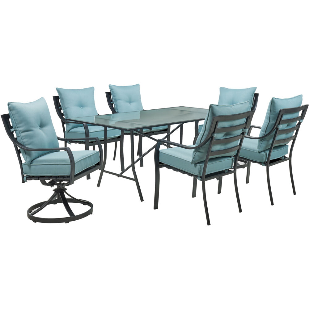 Lavallette7pc: 4 Dining Chrs, 2 Swivel Dining Chrs, Rectangle Glass Tbl