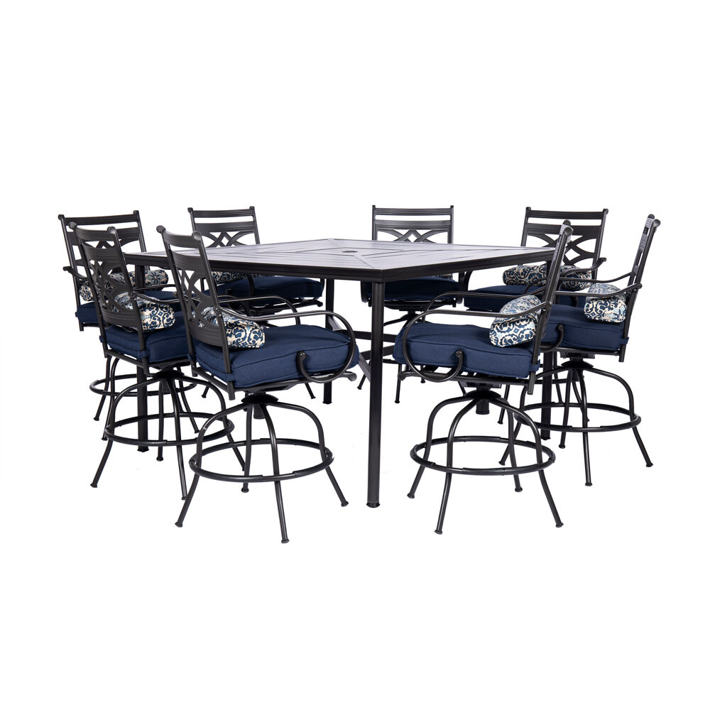 Montclair9pc High Dining: 8 Swivel Chairs, 60" Square High Table