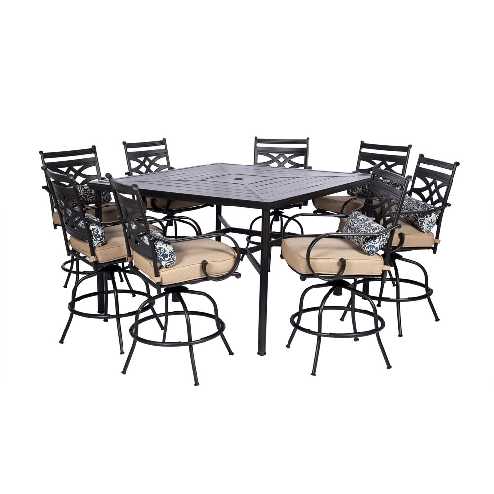 Montclair9pc High Dining: 8 Swivel Chairs, 60" Square High Table