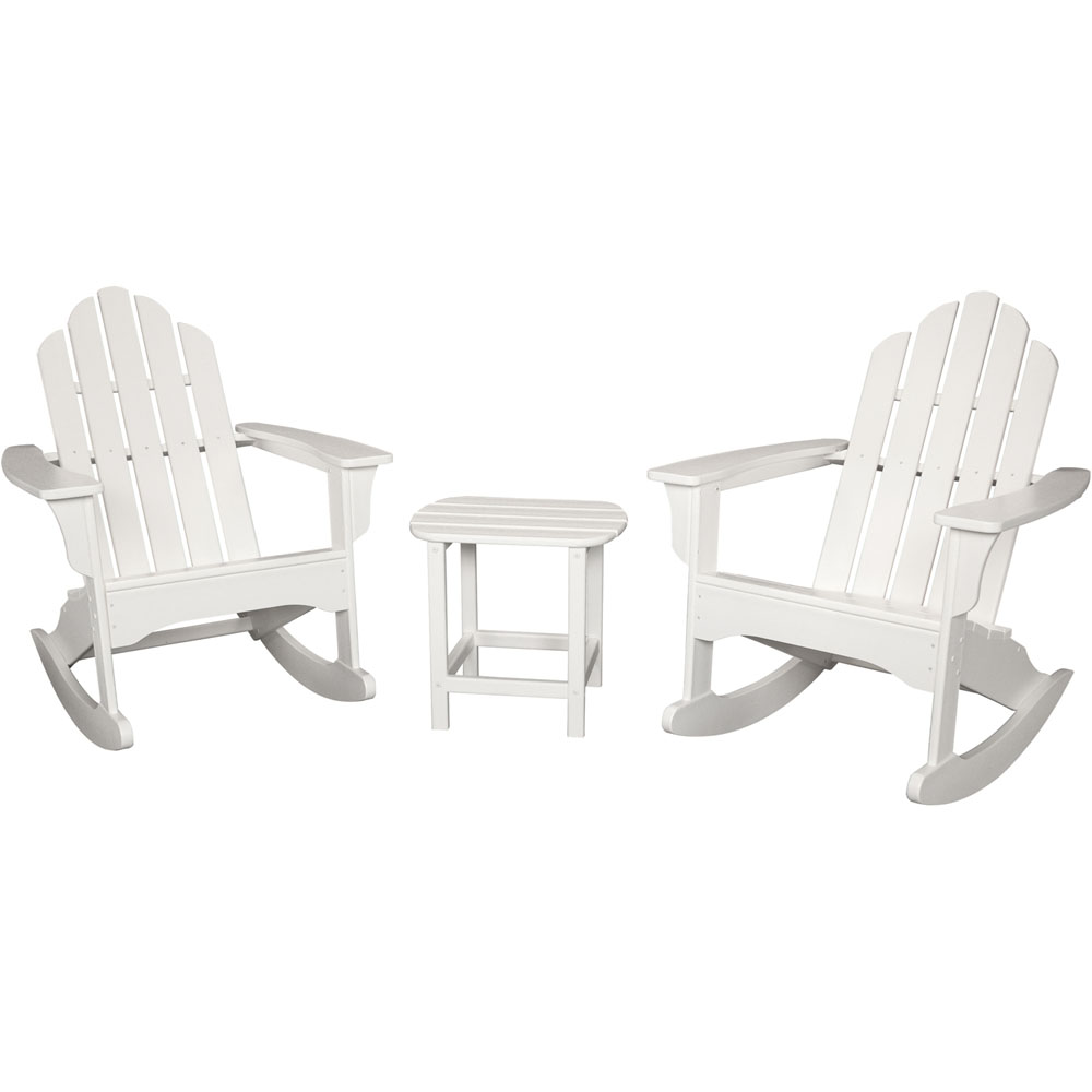 Hanover All-Weather 3pc Rocking Chair Set: 2 Ad.Chairs, 19"x15" Tbl