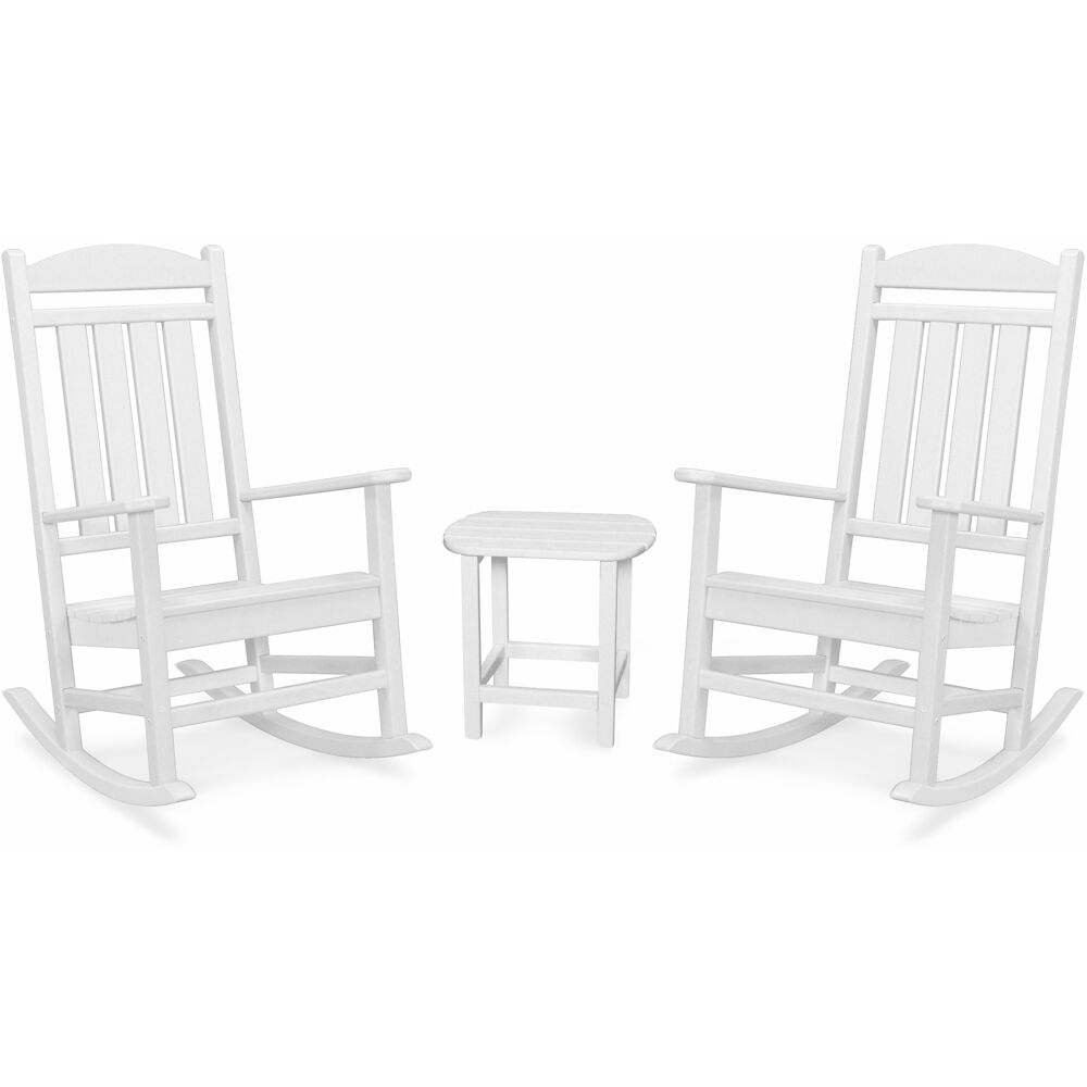 Hanover All-Weather Porch Rocker Set: 2 Porch Rockers and Side Table