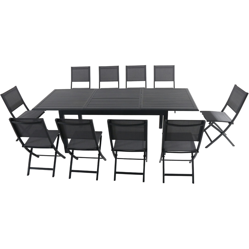 Cameron11pc: 10 Aluminum Sling Folding Chairs, 63-94" Alum Extension Table