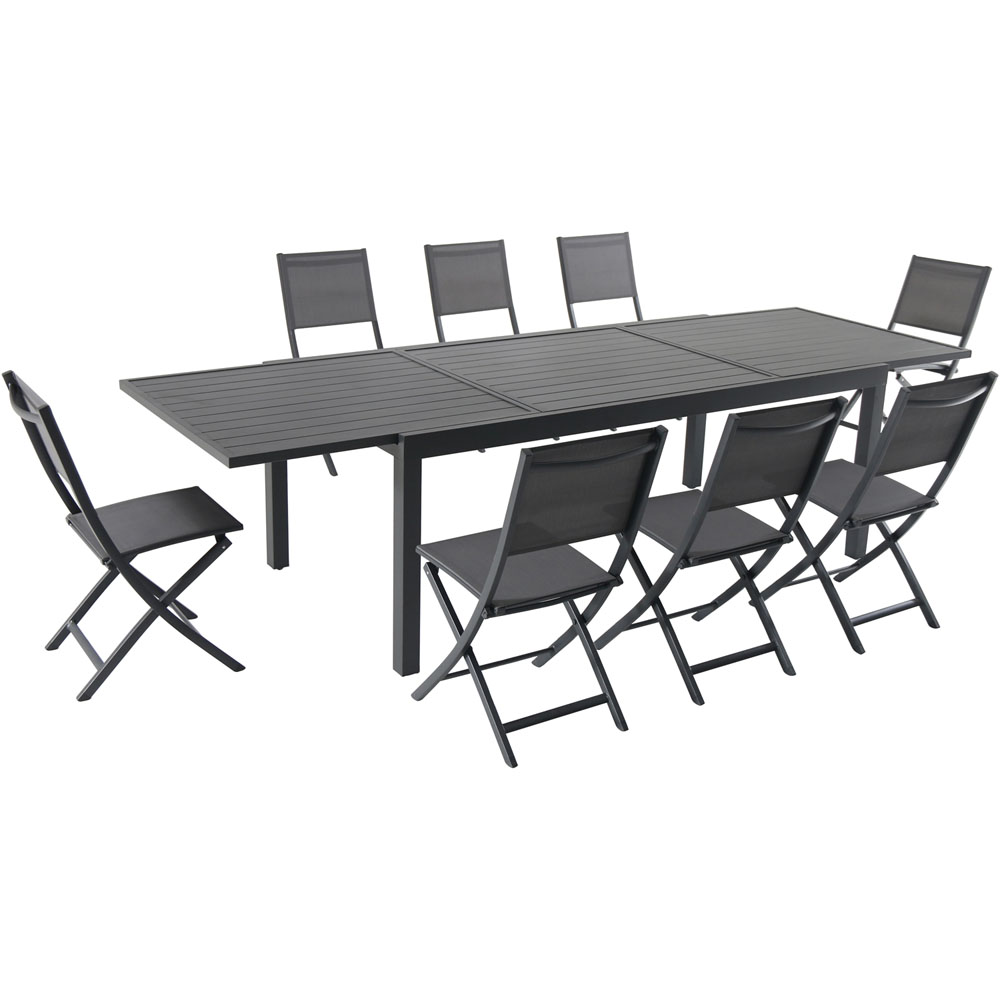 Naples9pc: 8 Aluminum Sling Folding Chairs, Aluminum Extension Table