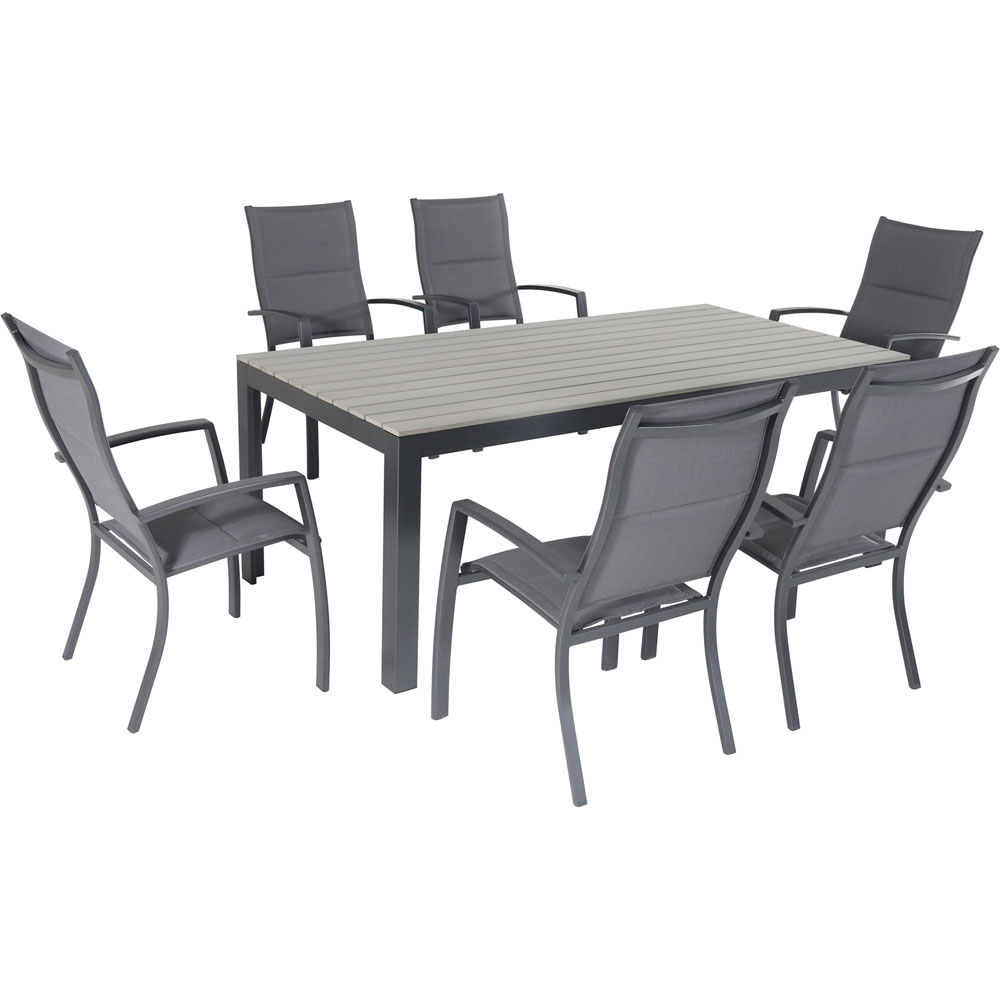 Tucson7pc: 6 Aluminum High Back Padded Chairs, Faux Wood Dining Table