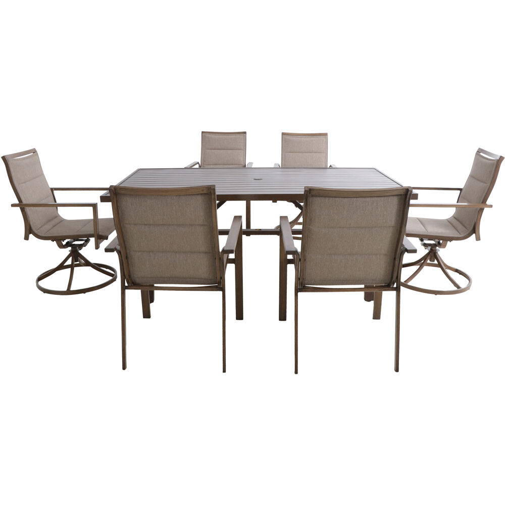 Fairhope 7pc Dining Set: 4 Padded Sling Chrs, 2 Swvl Chrs, 74"x40" Tbl