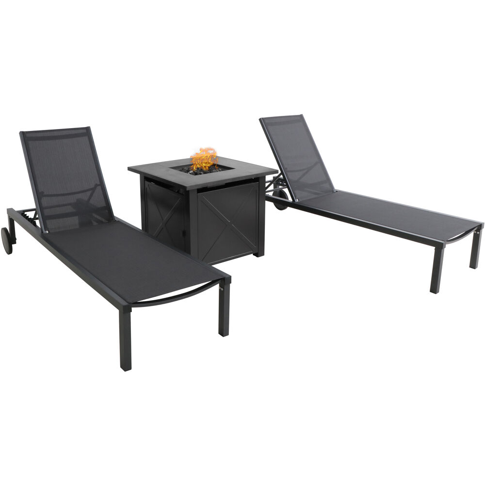 Windham 3pc Chaise Set: 2 Chaise Lounges and Tile Top Fire Pit