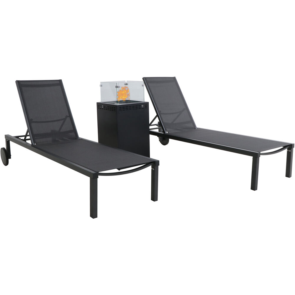 Windham 3pc Chaise Set: 2 Chaise Lounges and Gas Fire Pit