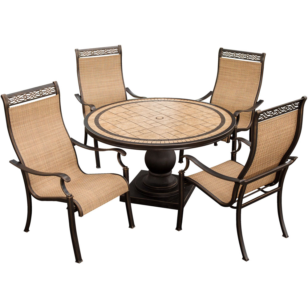 Monaco5pc: 4 Sling Dining Chairs, 51" Round Tile Top Table
