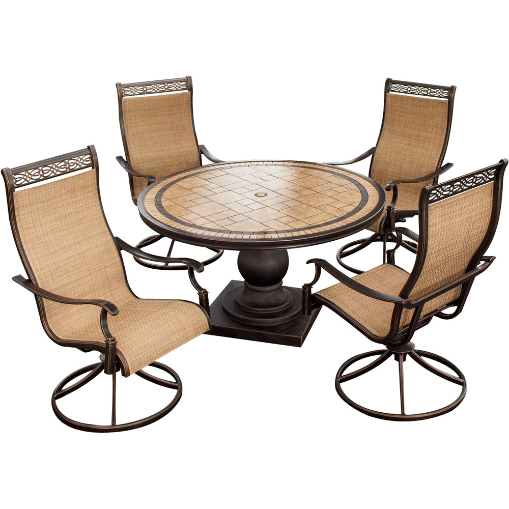 Monaco5pc: 4 Sling Swivel Rockers, 51" Round Tile Top Table