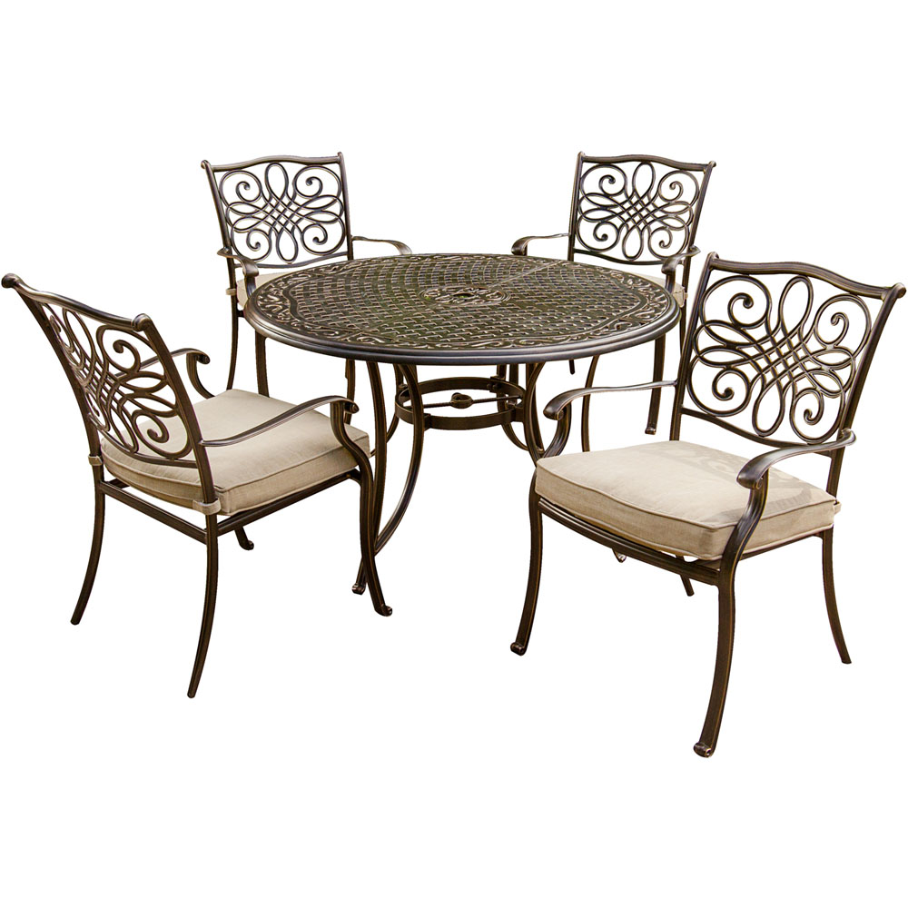 Traditions 5 Piece Dining Set (4 Aluminum Cast Dining Chairs, 48" Round Table)