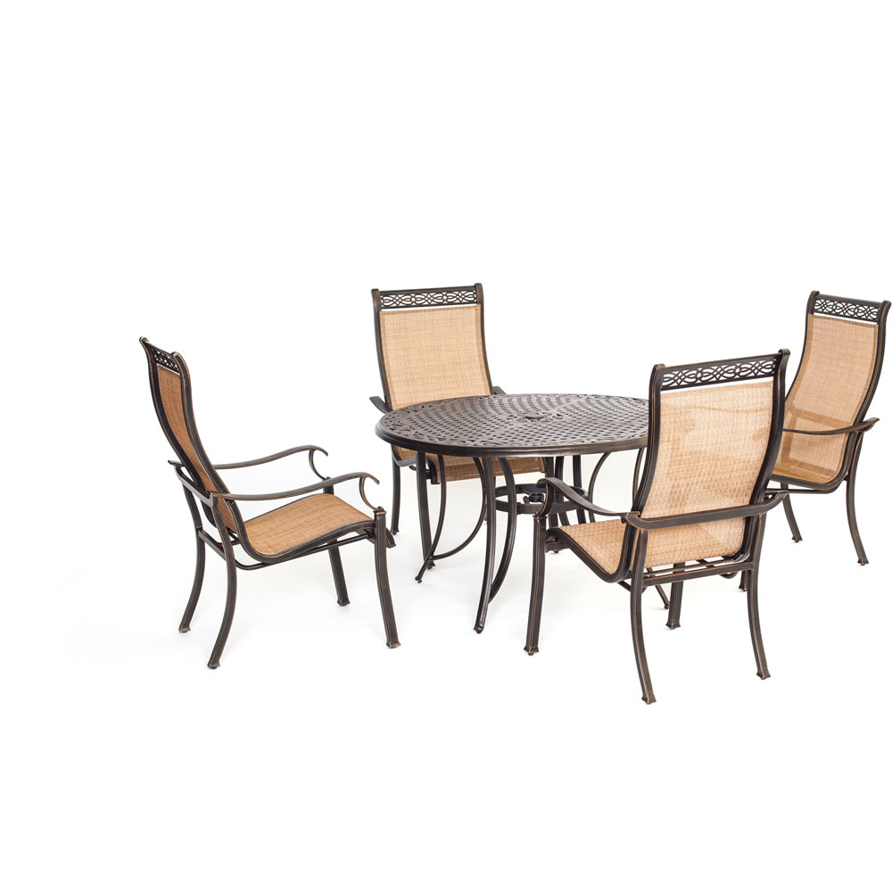 Manor5pc: 4 Sling Dining Chairs, 48" Round Cast Table
