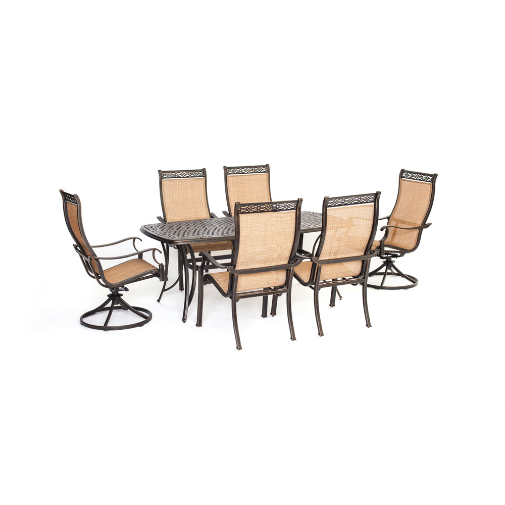 Manor7pc: 4 Sling Dining Chairs, 2 Sling Swivel Rockers, 38x72 Cast Tbl