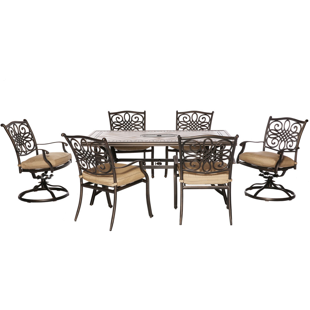 Monaco7pc: 4 Cush Dining Chairs, 2 Cush Swvl Chairs, 40x68" Tile Top Tbl