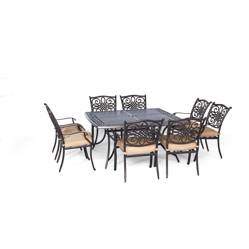 Traditions9pc: 8 Dining Chairs, 60" Square Cast Table