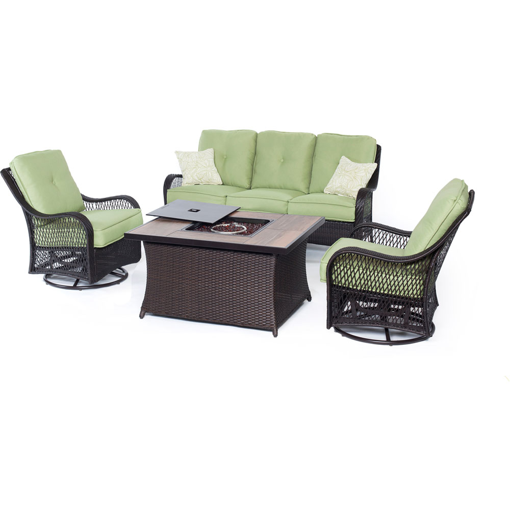 Orleans FP Seating Set:2 Swvl Gliders, Sofa, FP CofTbl w/WoodGrain Tile