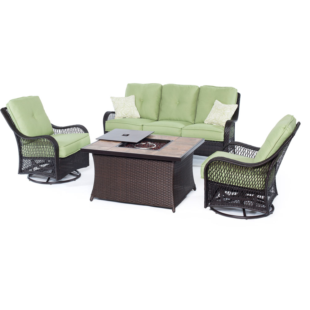 Orleans FP Seating Set:2 Swvl Gliders, Sofa, FP CofTbl w/Porcelain Tile