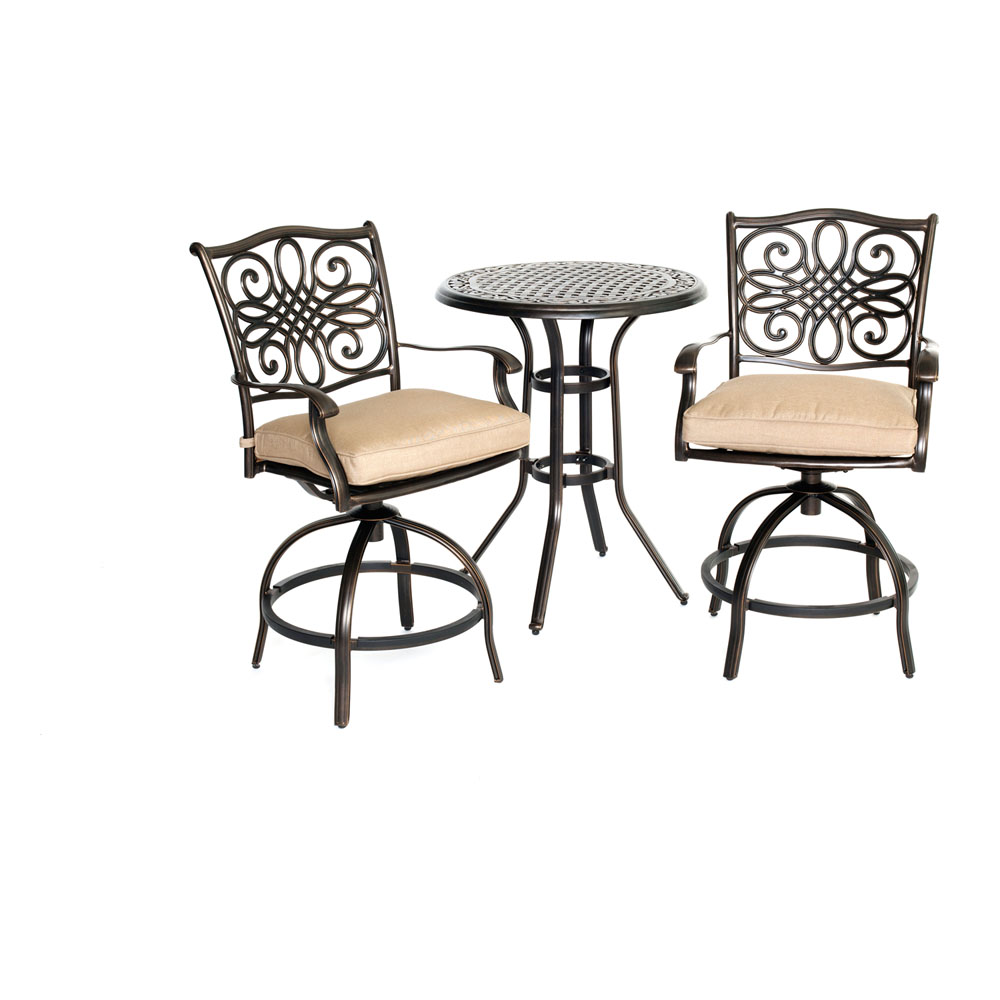 Traditions3pc: 2 Counter Height Swivel Chairs, 30" Round Cast Tbl (36"H)