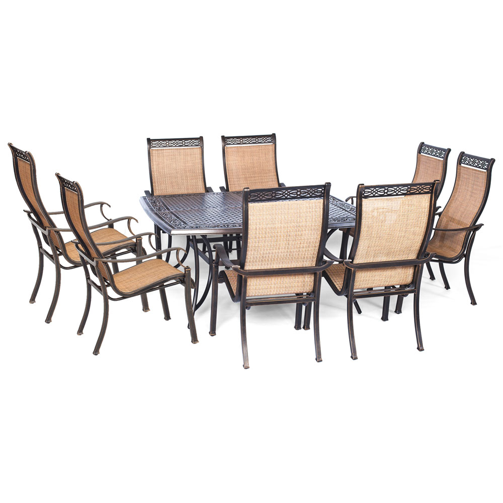 Manor9pc: 8 Sling Dining Chairs, 60" Square Cast Table