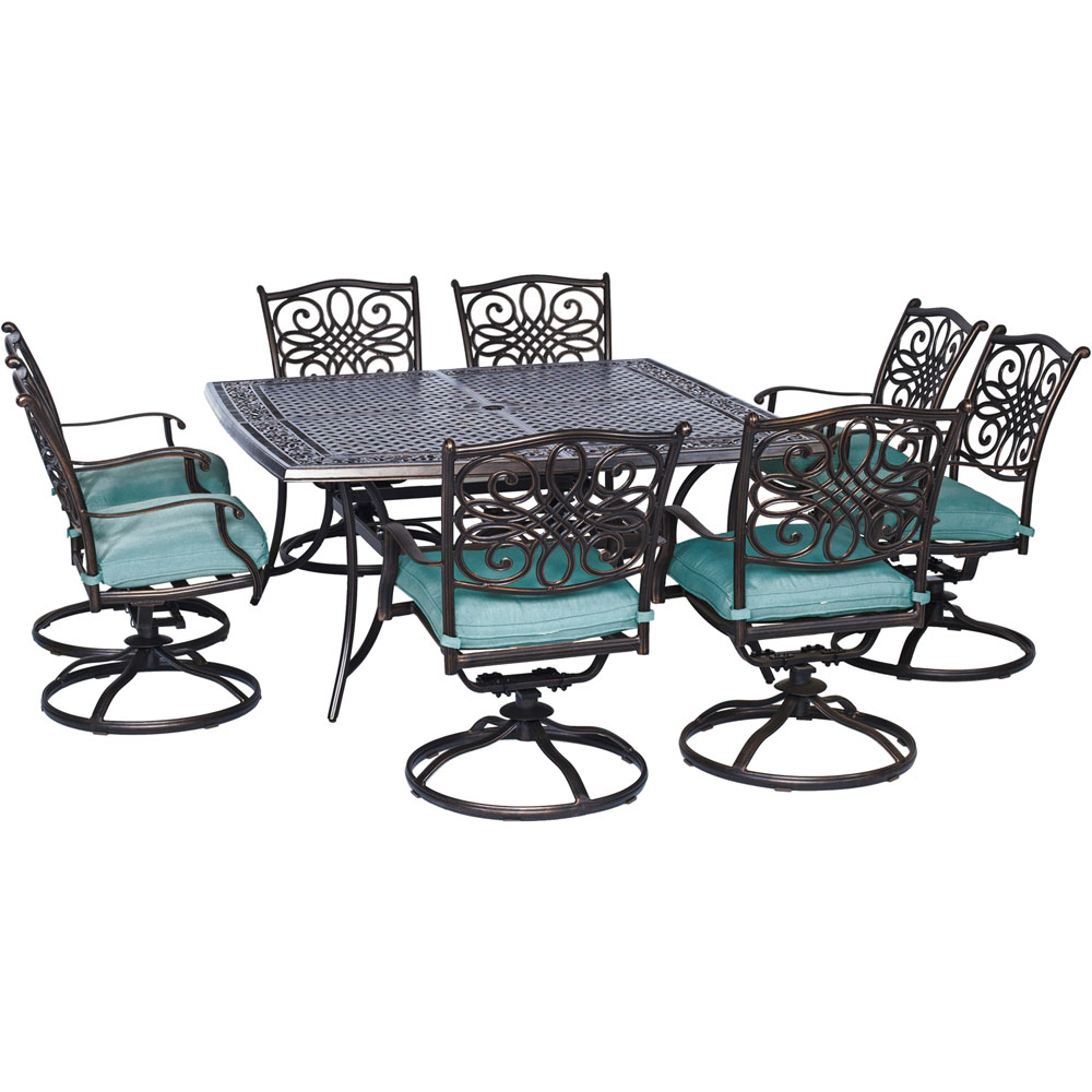 Traditions9pc: 8 Dining Chairs, 60" Square Cast Table