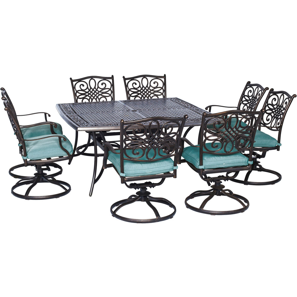 Traditions9pc: 8 Swivel Rockers, 60" Square Cast Table