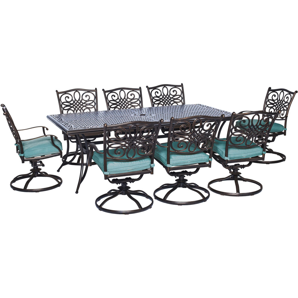 Traditions9pc: 8 Swivel Rockers, 42x84" Cast Table