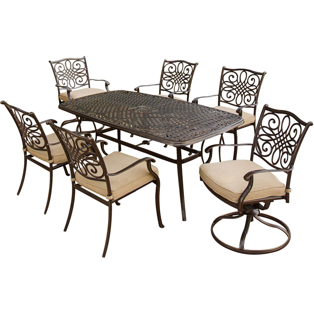 Traditions7pc: 6 Swivel Rockers, 38x72" Cast Table