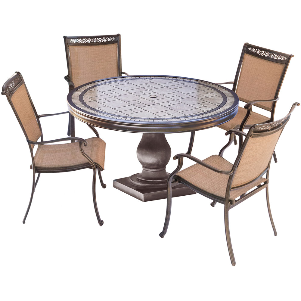 Fontana5pc: 4 Sling Dining Chairs, 51" Round Tile Top Table