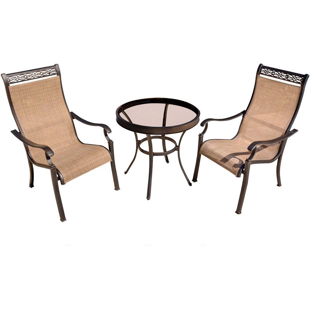 Monaco3pc: 2 Sling Dining Chairs, 30" Glass Top Table