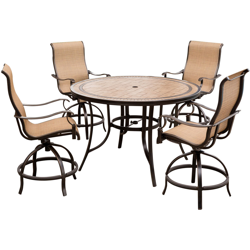 Monaco5pc: 4 Sling Swivel Cntr Height Chairs, 56" Rnd Tile Table (36"H)