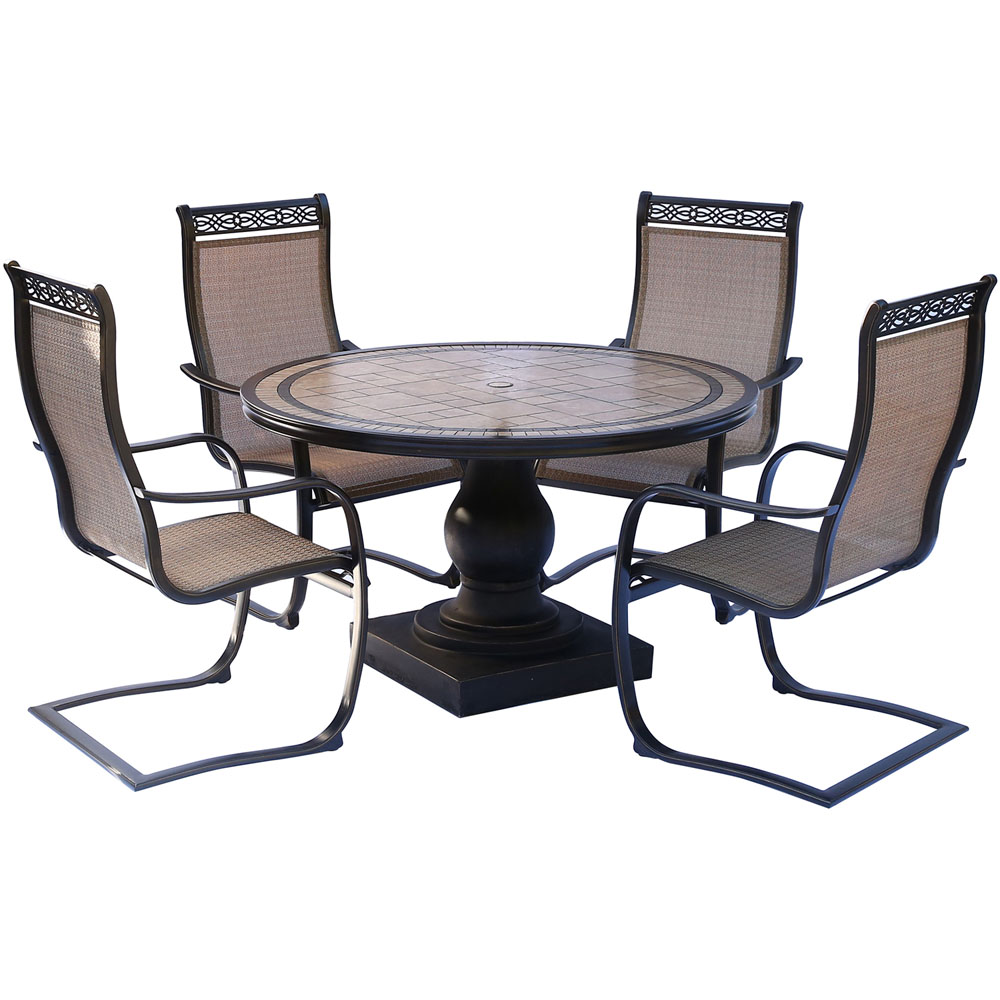 Monaco5pc: 4 Sling Spring Chairs, 51" Round Tile Top Table