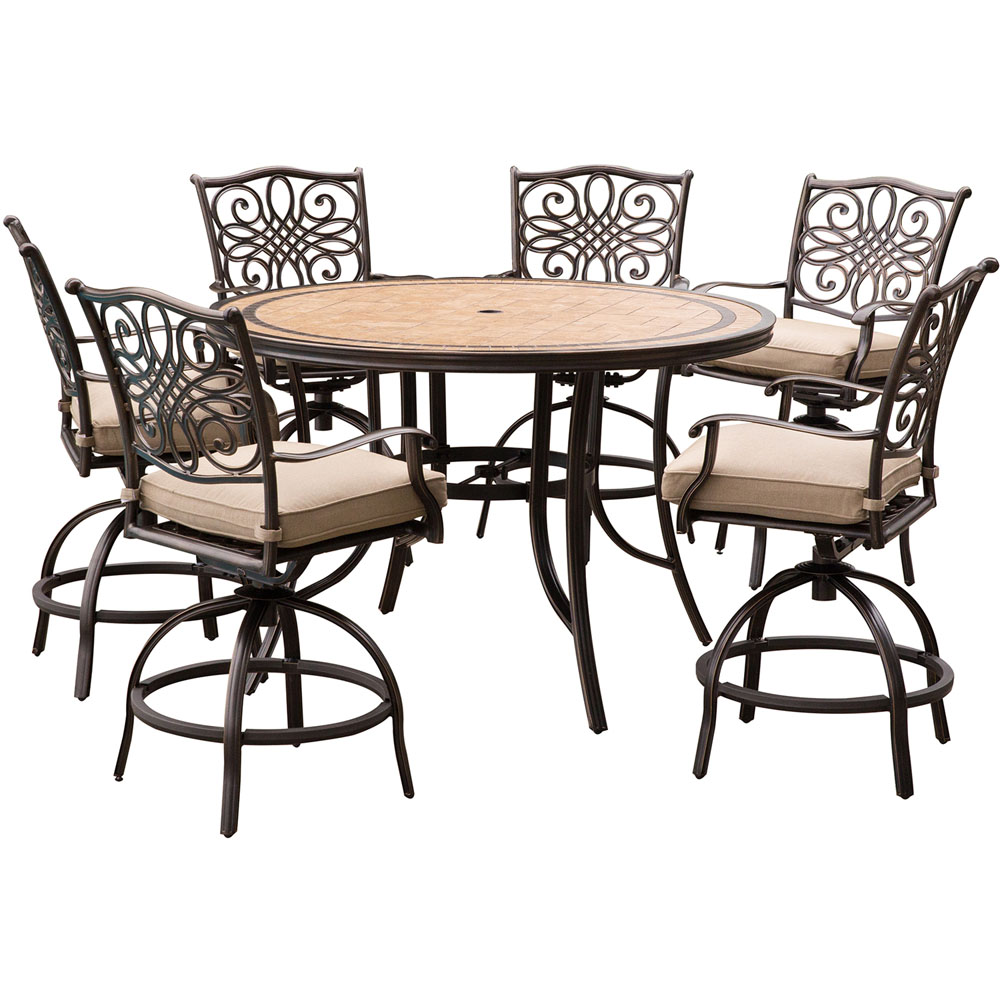 Monaco7pc: 6 Cush Swivel Counter Height Chairs, 56" Rnd Tile Tnbl (36"H)