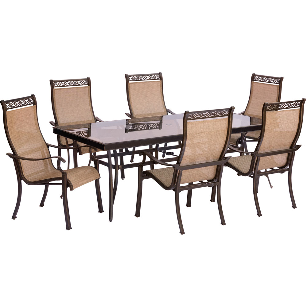 Monaco7pc: 6 Sling Dining Chairs, 42x84" Glass Top Table