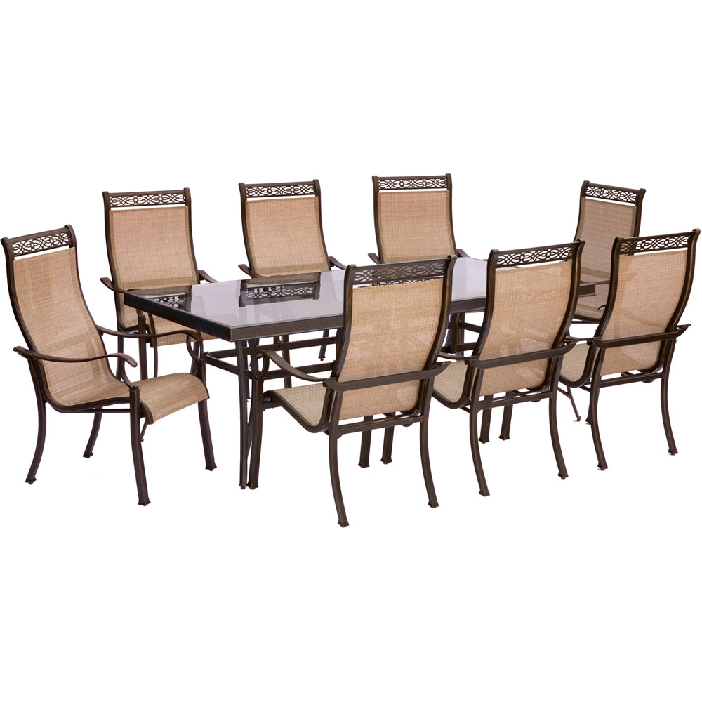 Monaco9pc: 8 Sling Dining Chairs, 42x84" Glass Top Table