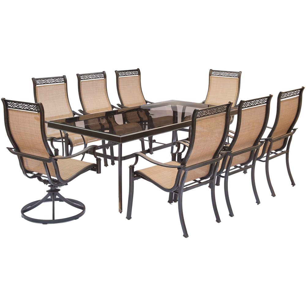 Monaco9pc: 6 Sling Dining Chairs, 2 Sling Swivel Rockers, 42x84" Gls Tbl