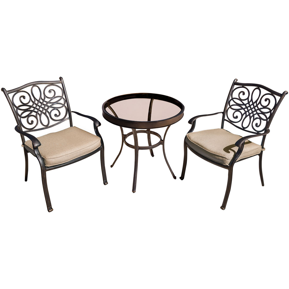 Traditions3pc: 2 Dining Chairs, 30" Round Glass Top Table