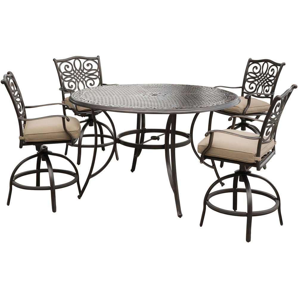 Traditions5pc: 4 Counter Height Swivel Chairs, 56" Rnd Cast Table (36"H)