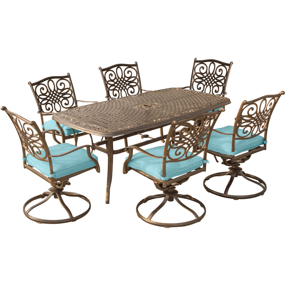 Traditions7pc: 6 Swivel Rockers, 38x72" Cast Table