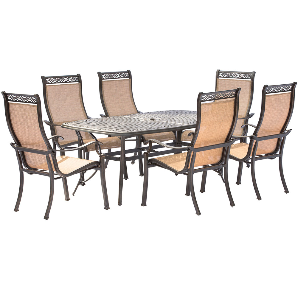 Manor7pc: 6 Sling Dining Chairs, 38x72" Cast Table