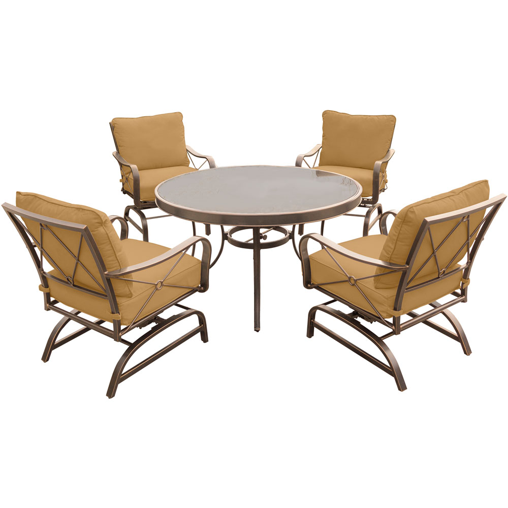 Summer Nights 5PC Dining Set: 4 Steel Rockers with 48" Glass Table