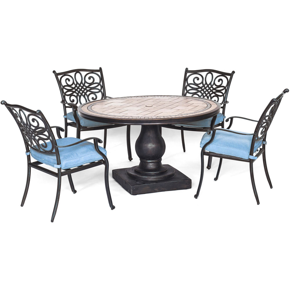 Monaco5pc: 4 Cush Dining Chairs, 51" Round Tile Top Table