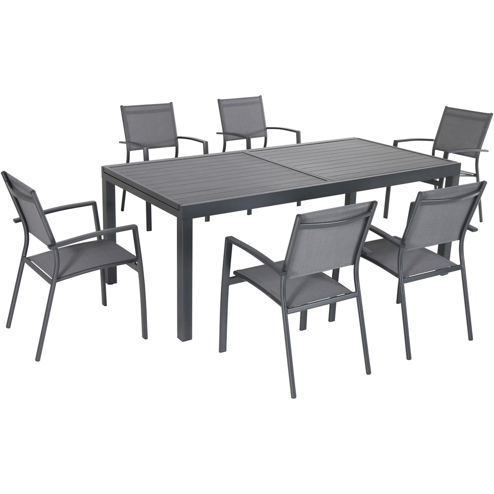 Naples7pc: 6 Aluminum Sling Chairs, 63x35" Aluminum Slat Table