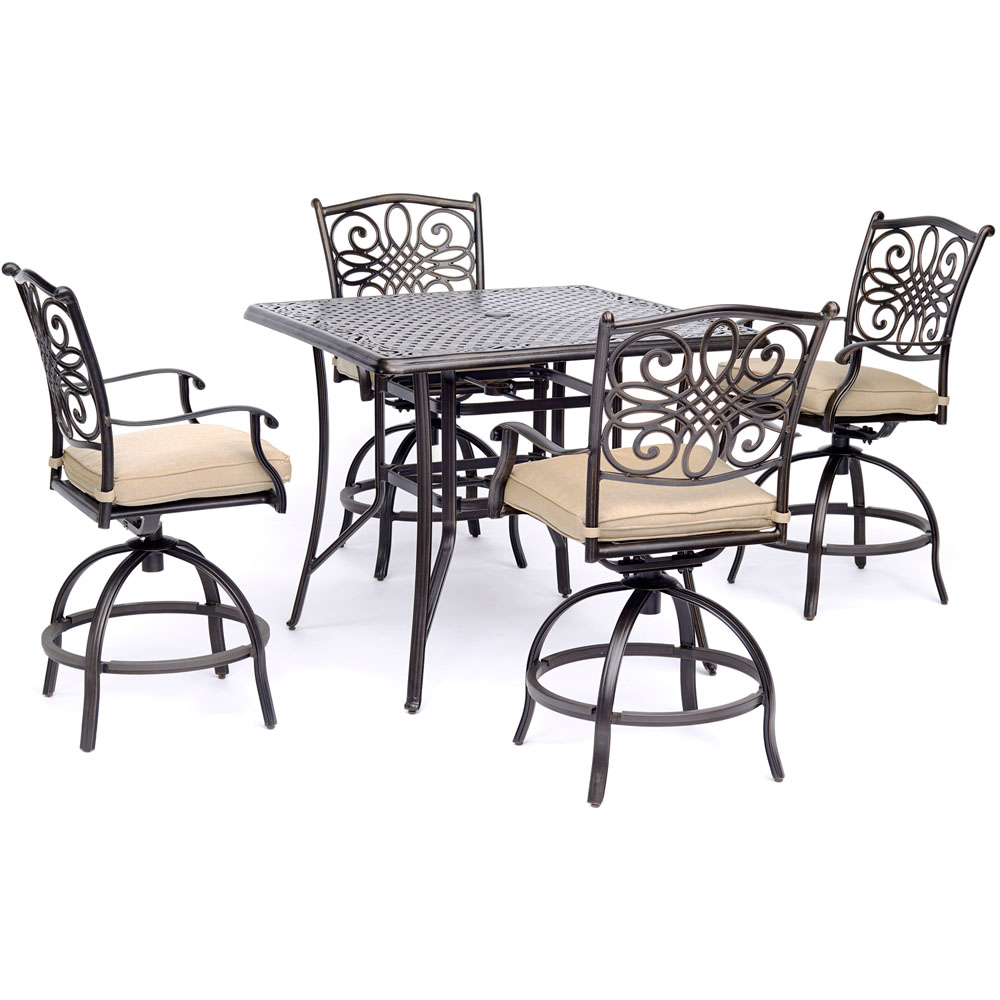 Traditions5pc: 4 Counter Height Swivel Chairs, 42" Sqr Cast Table (36"H)